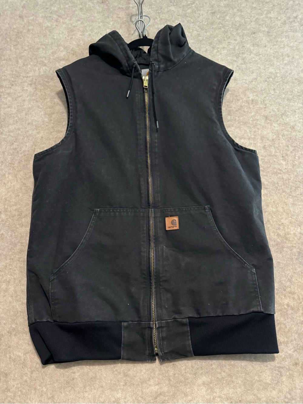 Carhartt Black Sleeveless Hooded Work Vest with Front Pockets